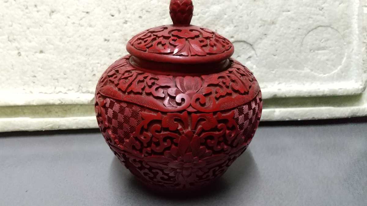 古い家から出物 煎茶道具 お茶道具 中国 茶入れ 茶筒 古い 堆朱 本堆朱拍卖