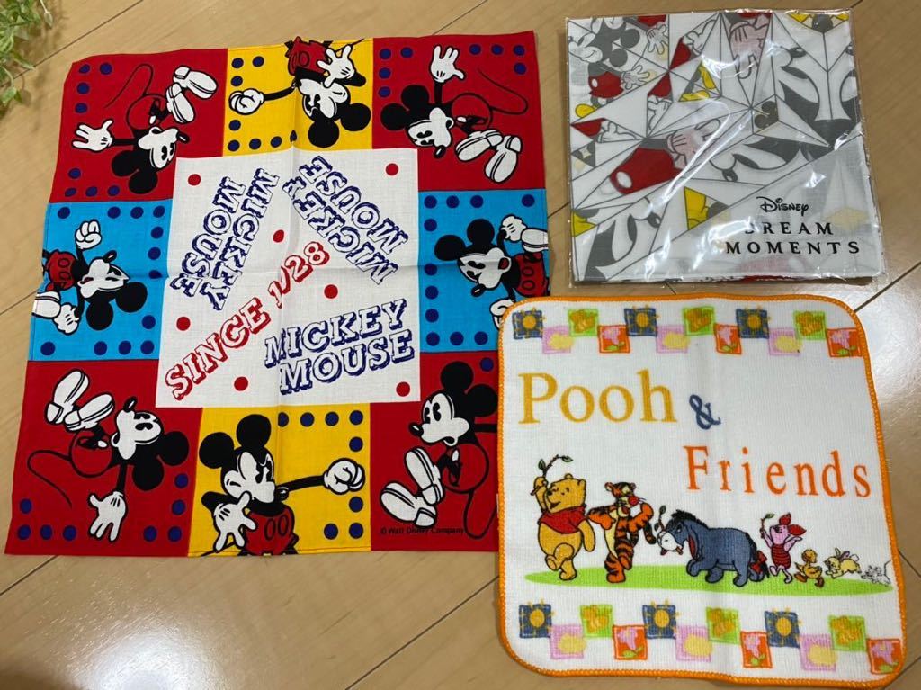 新品レア非売品☆Disney3枚セットまとめて☆♪ミッキーマウスDREAMMOMENTSスタンプラリーハンドタオルハンカチタオルプーさんティガーPooh拍卖