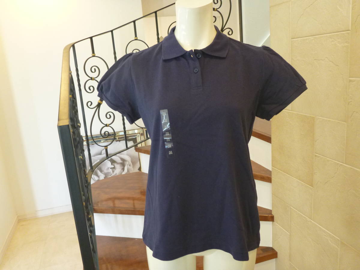 ★新品 紺ネイビー 綿100 半袖ポロシャツ ★M拍卖