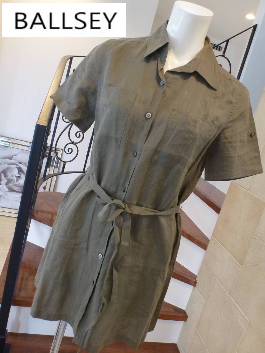 2.3万 美品 BALLSEY(ボールジィ)★ボルジー カーキ 半袖シャツ チュニックワンピース 38 M相当拍卖