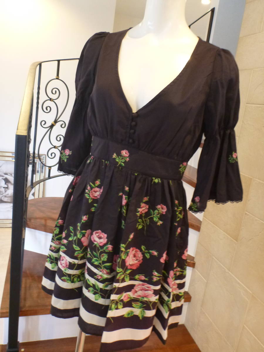 超美品 titty ★ 黒×花柄 ワンピース S相当拍卖