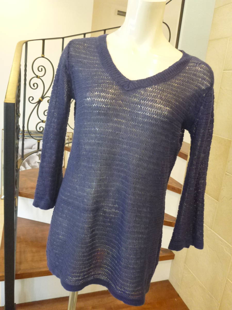 美品 REIRISEE ★紺ネイビー 7分袖 透かし編み ニット M拍卖