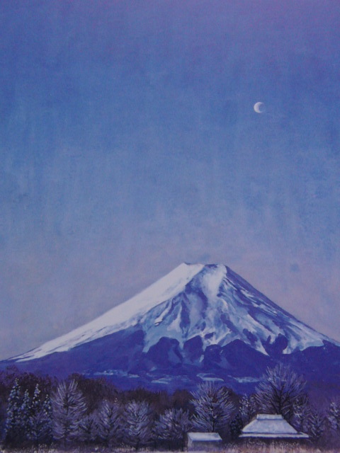 前田純子、【朝の月】、希少な大判額装用画集より、美品、日本人画家、新品額装付、送料込み、富士拍卖