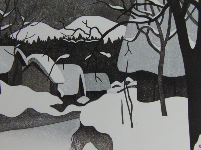 斎藤清、【会津の冬(36)阿久津】、希少な大判額装用画集より、美品、新品額装付、送料込み拍卖