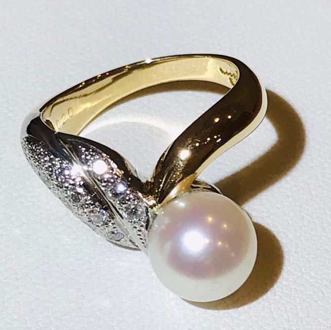 ☆K18/Pt900 パール8.7mm&ダイヤリング☆拍卖