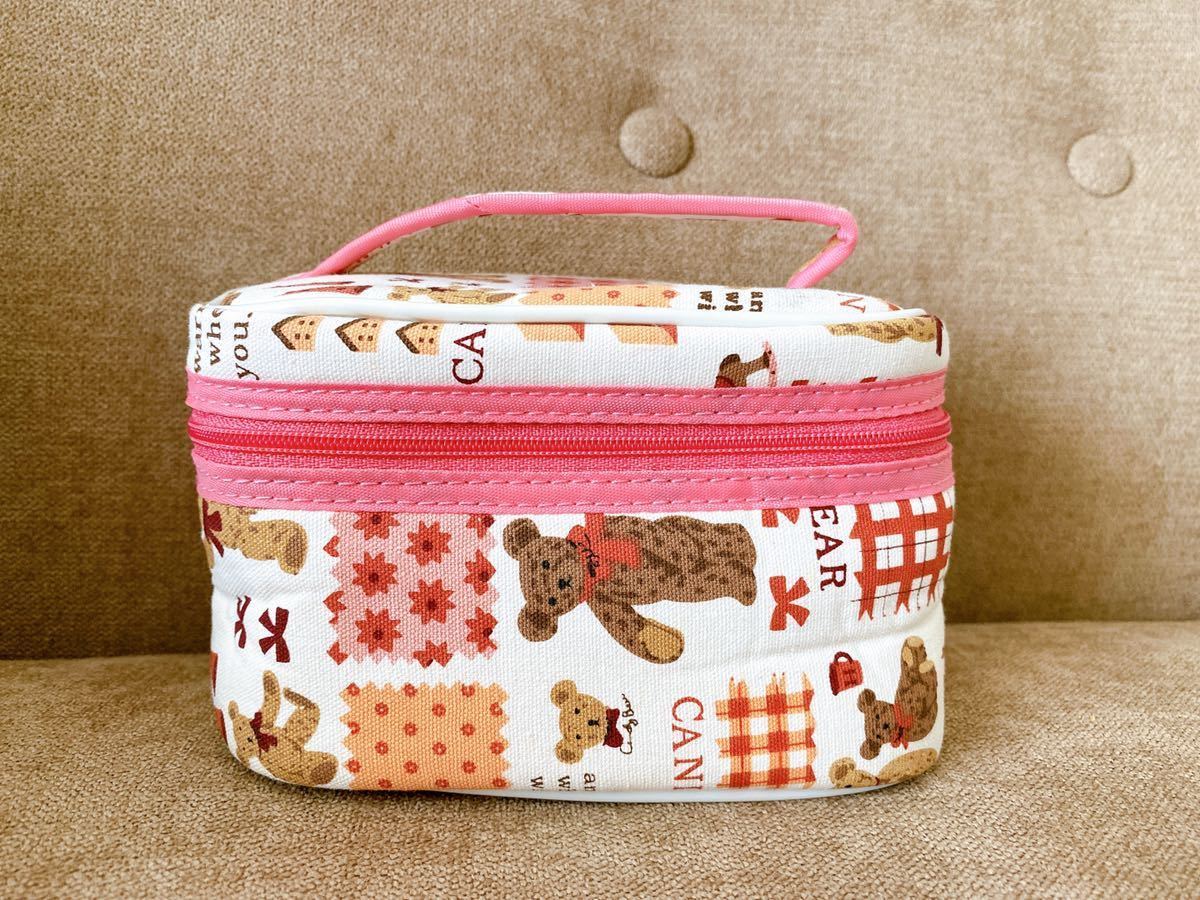 バニティポーチ くま 白 ピンク 化粧ポーチ メイクポーチ ポーチ クマ ナチュラル リボン拍卖