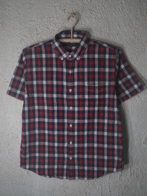 to1218 earth music & ecology アース ミュージック エコロジー 涼しげ リネン 麻 混紡 半袖 チェック ボタンダウン シャツ拍卖