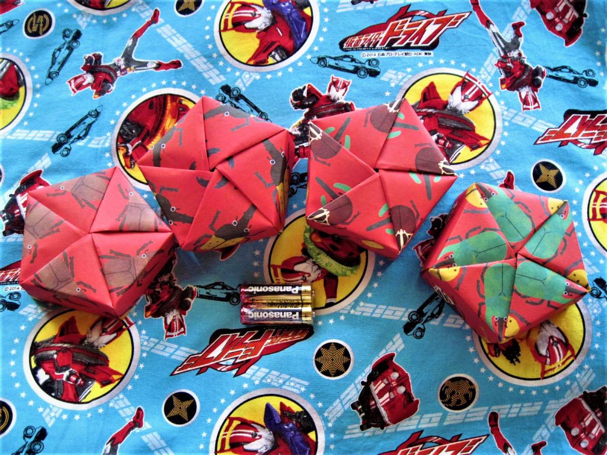 雑貨■五角箱 昆虫柄 夏 カブトムシ クワガタ 男の子 キッズ 赤 レッド セット No.030 手工芸 折り紙 小物入れ ギフト プレゼント用に拍卖