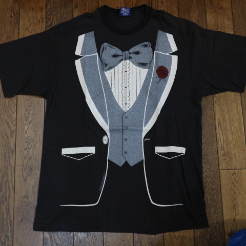 80s USA製 trompe l'oeil タキシード だまし絵 Tシャツ XL ブラック アート グラフィック ハロウィン コスプレ イラスト ヴィンテージ拍卖