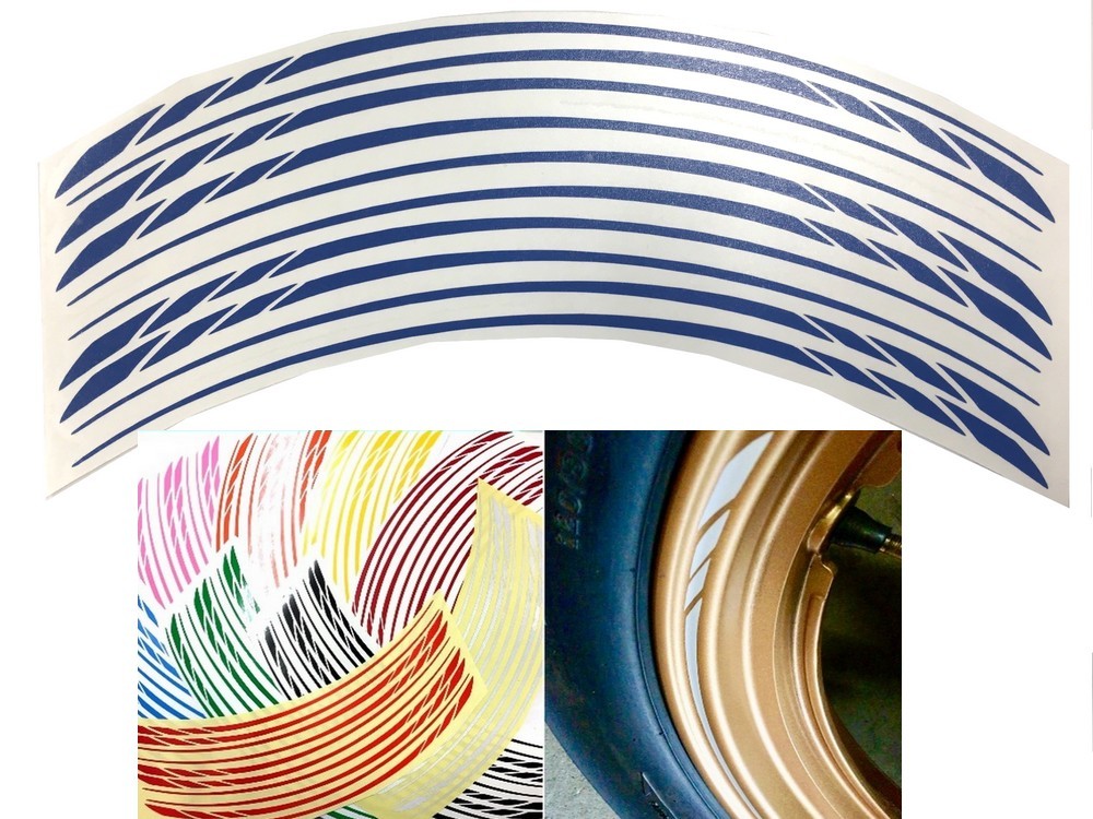 バイク 車 ホイール リムステッカー スリム幅 ストロボライン 【ブルー10枚】(1台分8枚+予備2枚) リムラインテープ ホイールリムライン拍卖