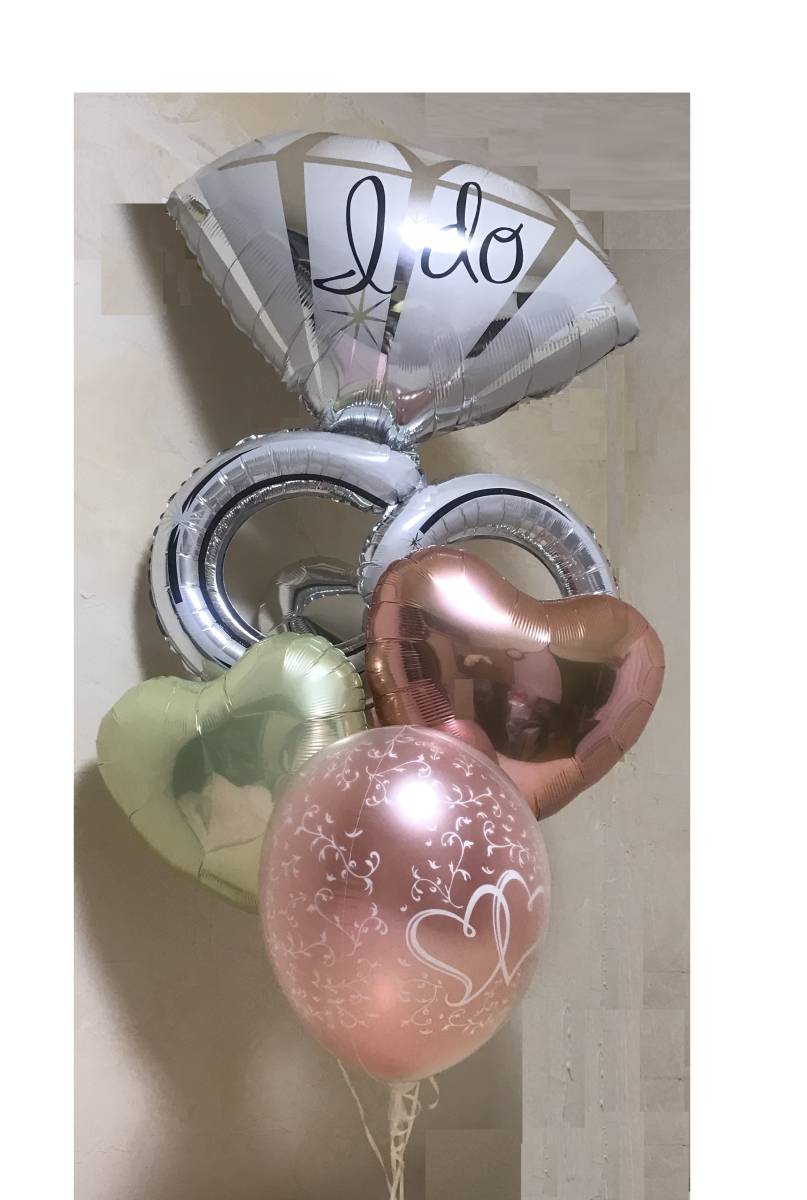 ウエディング リング 大 と ハート スタンド バルーン シルバー ダイヤ ローズ アイボリー拍卖