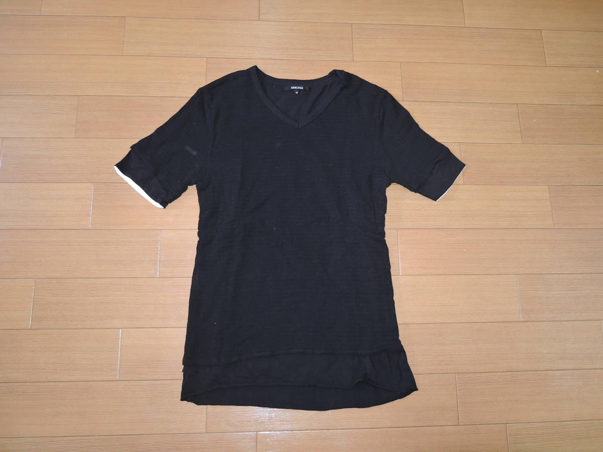 カミエラ CAMIERA カットソー 44 黒 V字 レイヤード Tシャツ拍卖