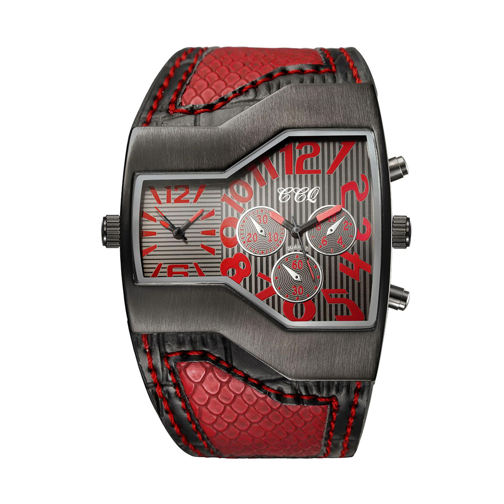 ダブルムーブメント腕時計トップブランドの高級ファッションメンズ腕時計レザースポーツミリタリー腕時計拍卖