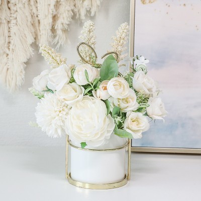 ヨーロピアンスタイルの造花ポットセット花瓶テーブル設定装飾屋内人工鉢植え家の装飾偽花 18拍卖