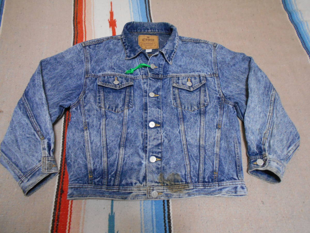 1980年代 EDWIN エドウィン ケミカルウォッシュ ジージャン ビンテージ デニム ジャケット 昭和レトロ 昭和アイドル 竹の子族 ディスコ拍卖