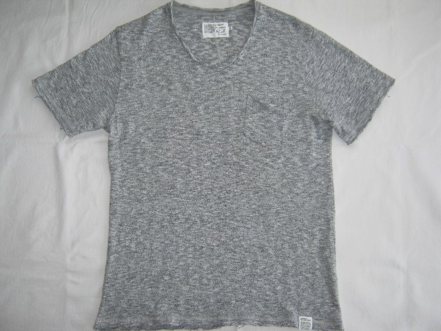 ★古着 AZUL BY MOUSSY アズールバイマウジー ポケット付き Vネック Tシャツ L 霜降りグレー 杢灰 裁ち切り始末 カットオフ加工 メンズ★ 拍卖