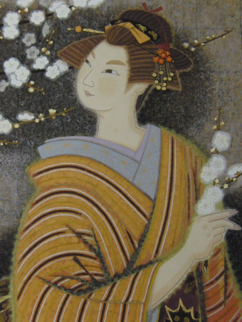 堀川公子、【梅の頃】、希少な額装用画集より、新品額装付、状態良好、送料込み、日本人・女性画家拍卖