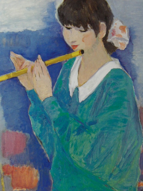 深沢紅子、【笛】、希少な額装用画集より、新品額装付、状態良好、送料込み、日本人・女性画家拍卖