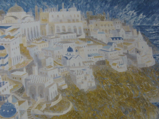重岡良子、【SANTORINI(サントリーニ)】、希少な額装用画集より、新品額装付、状態良好、送料込み、日本人・女性画家拍卖