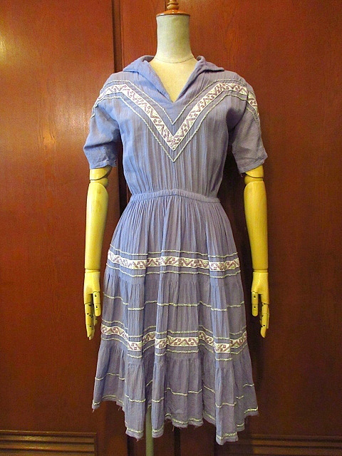 ビンテージ50’s●ボーダー柄ギャザー半袖ワンピース●200801s8-w-ssdrsロカビリー古着レディースUSA女性用ドレス拍卖