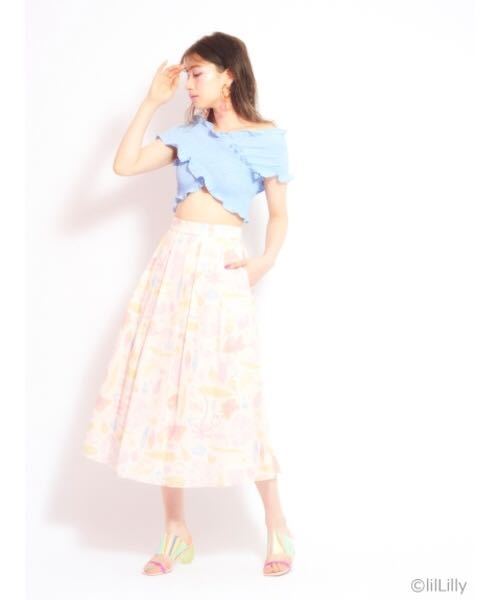 未使用 未着 lilLilly リルリリー オリジナルアロハフレアスカート2018SS サイズM ピンク 定価、19.800+税拍卖