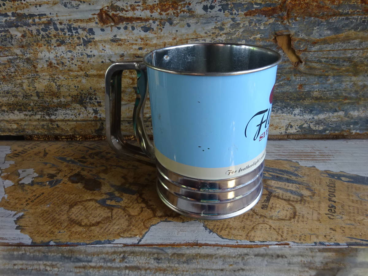 【アメリカンアンティークブリキ缶の粉フルイ】キッチンツールお菓子カフェbarケーキ屋古道具アンティークインテリアインダストリアル骨董拍卖