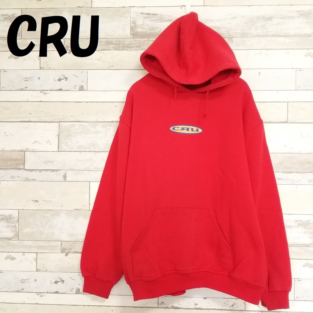 【人気】CRU USA製 両面プリントロゴ 裏起毛 プルパーカー レッド/6214拍卖