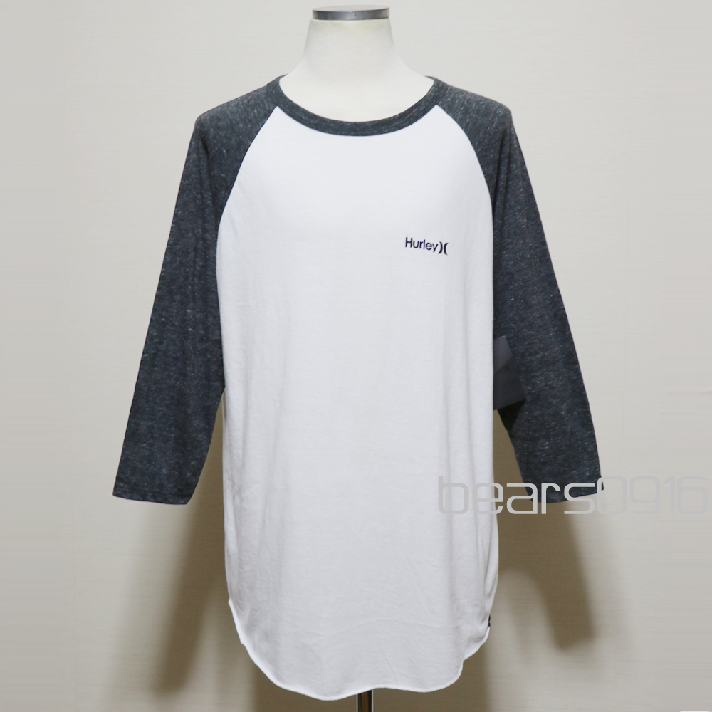 新品アメリカ正規品 Hurley ハーレー 3/4 RAGLAN クルーネック7分袖ラグランTシャツ 白灰XL拍卖