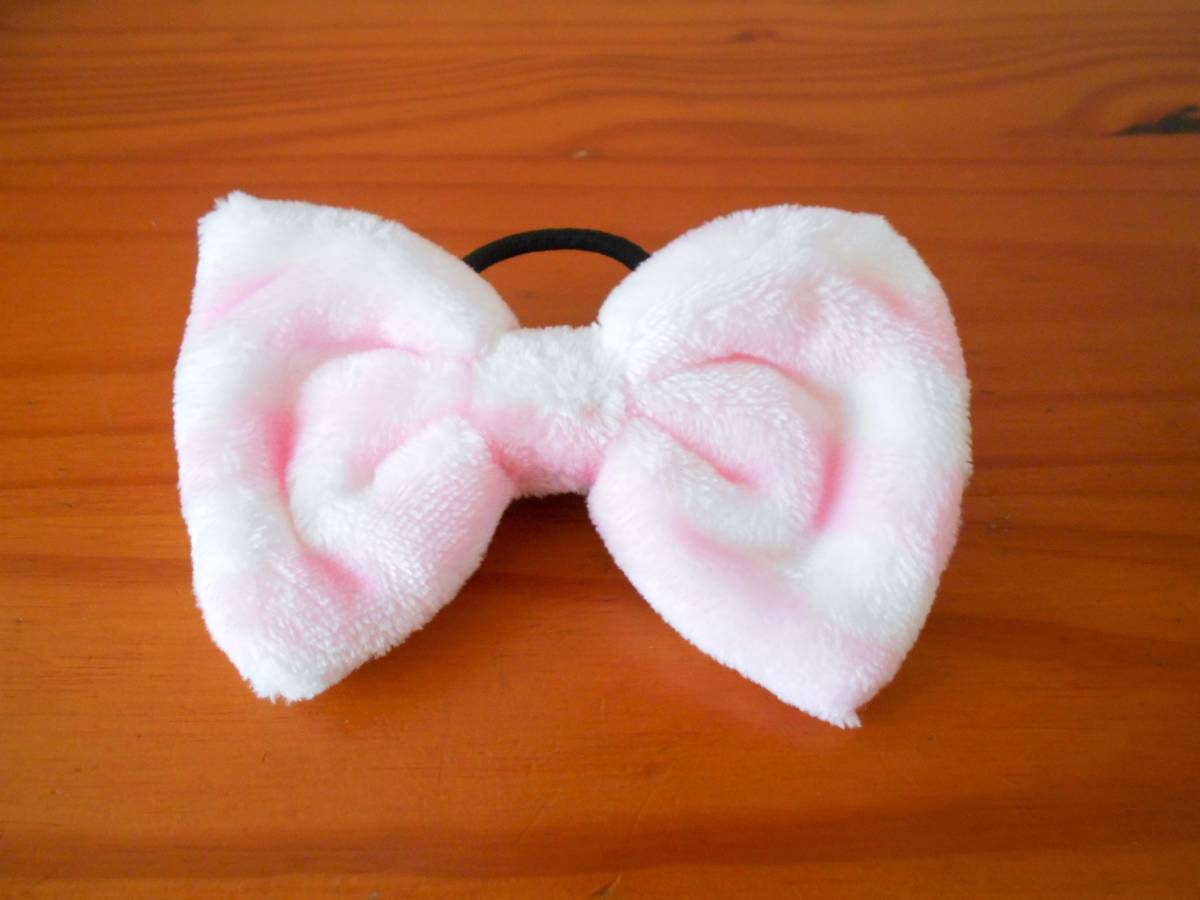 ◆未使用◆ふわふわ・リボン フェイクファー・ヘアゴム ☆ピンク色拍卖