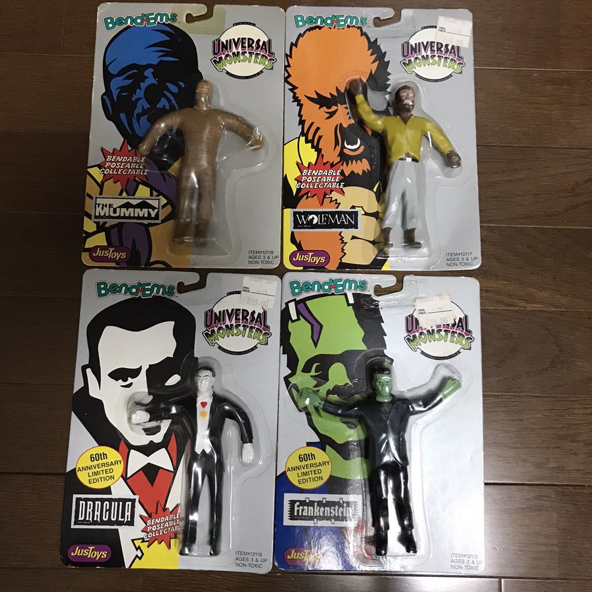 justoys universal monsters bend-ems ユニバーサル モンスターズ ベンダブル ドラキュラ 狼男 フランケンシュタイン マミー frankenstein拍卖