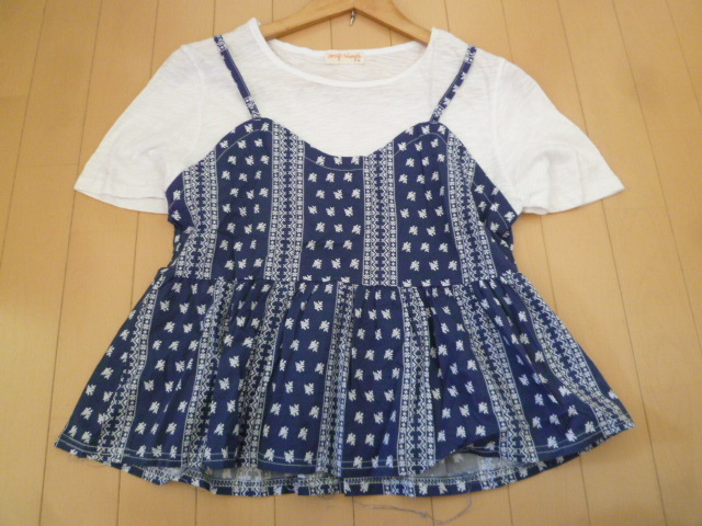 anap minpi/アナップミンピ○フェイクキャミツイン風Tシャツカットソー/半袖トップスエスニック柄○T83拍卖