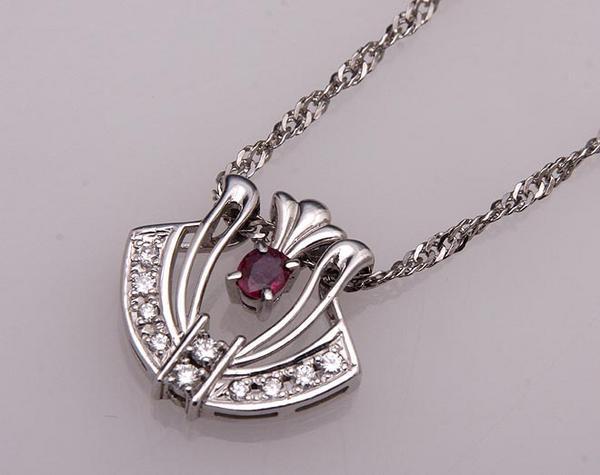 《質屋出品》Pt850★ルビー0.3ct+ダイアのネックレス★C-1861拍卖