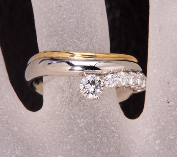 《質屋出品》Pt900/K18★輝きのある天然ダイアモンドリング★k-3655拍卖