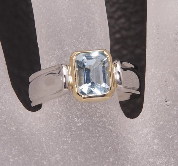 《質屋出品》Pt900/K18★ブルートパーズのデザインリング★k-3038拍卖