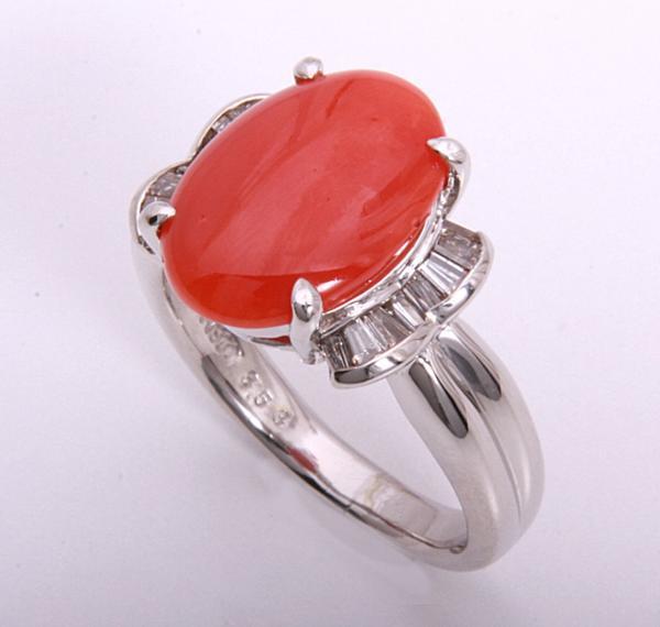 《質屋出品》Pt900★天然珊瑚3.53ct+ダイアモンドリング★C-4162拍卖