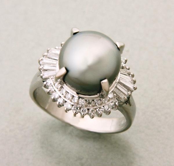 ★☆見て!黒い輝き★Pt900大粒黒蝶真珠とダイヤリング指輪14.5号!MJ-60拍卖