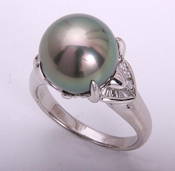 《質屋出品》Pt900★12mm黒蝶養殖真珠+ダイアモンドリング★C-4324拍卖