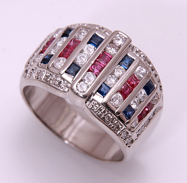 《質屋出品》Pt900★天然ルビー+サファイア+ダイアデザインリング★C-4863拍卖