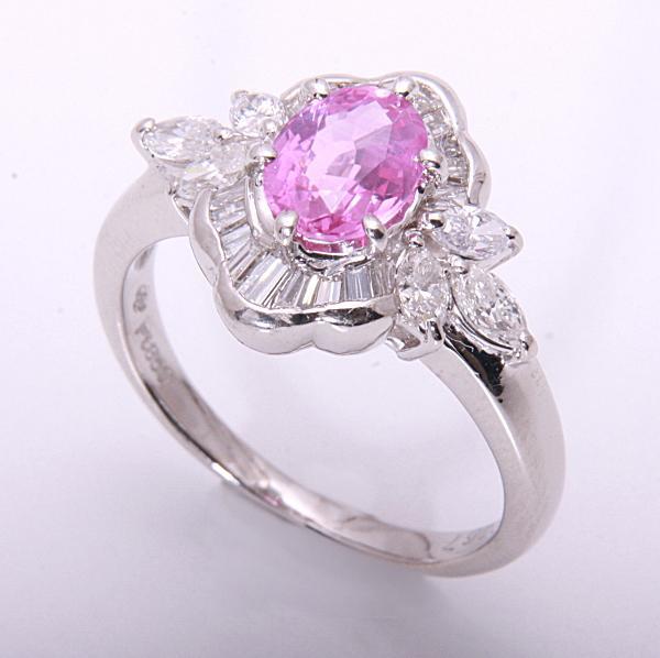 《質屋出品》Pt850★天然ピンクサファイア1.24ct+ダイアモンドリング★C-4415拍卖