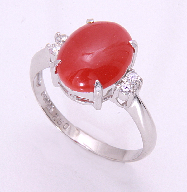 《質屋出品》Pt900★天然珊瑚2.50ct+ダイアモンドデザインリング★C-4476拍卖