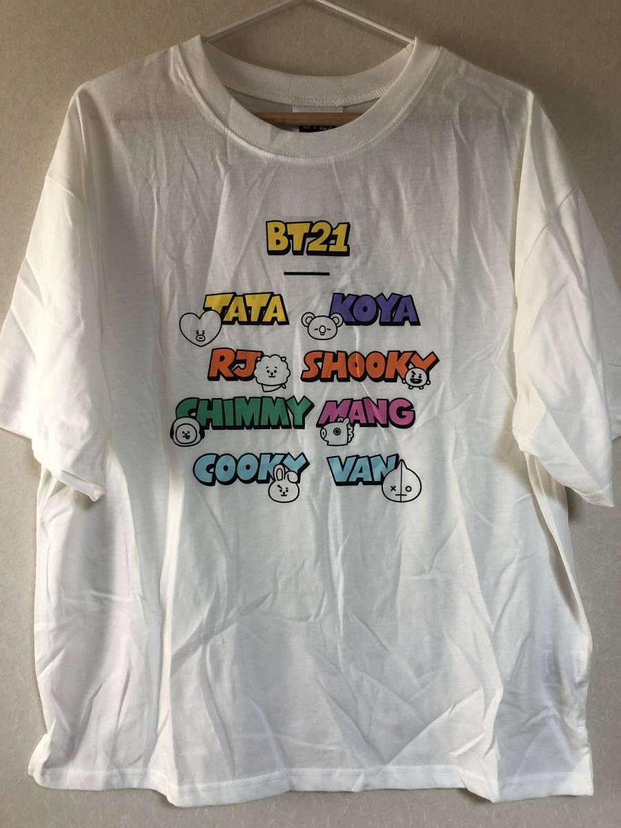 【即決 新品タグ付】BTS BT21 しまむらコラボ★半袖Tシャツ レディース【L】サイズ 白 防弾少年団 LINE FRIENDS 韓流拍卖