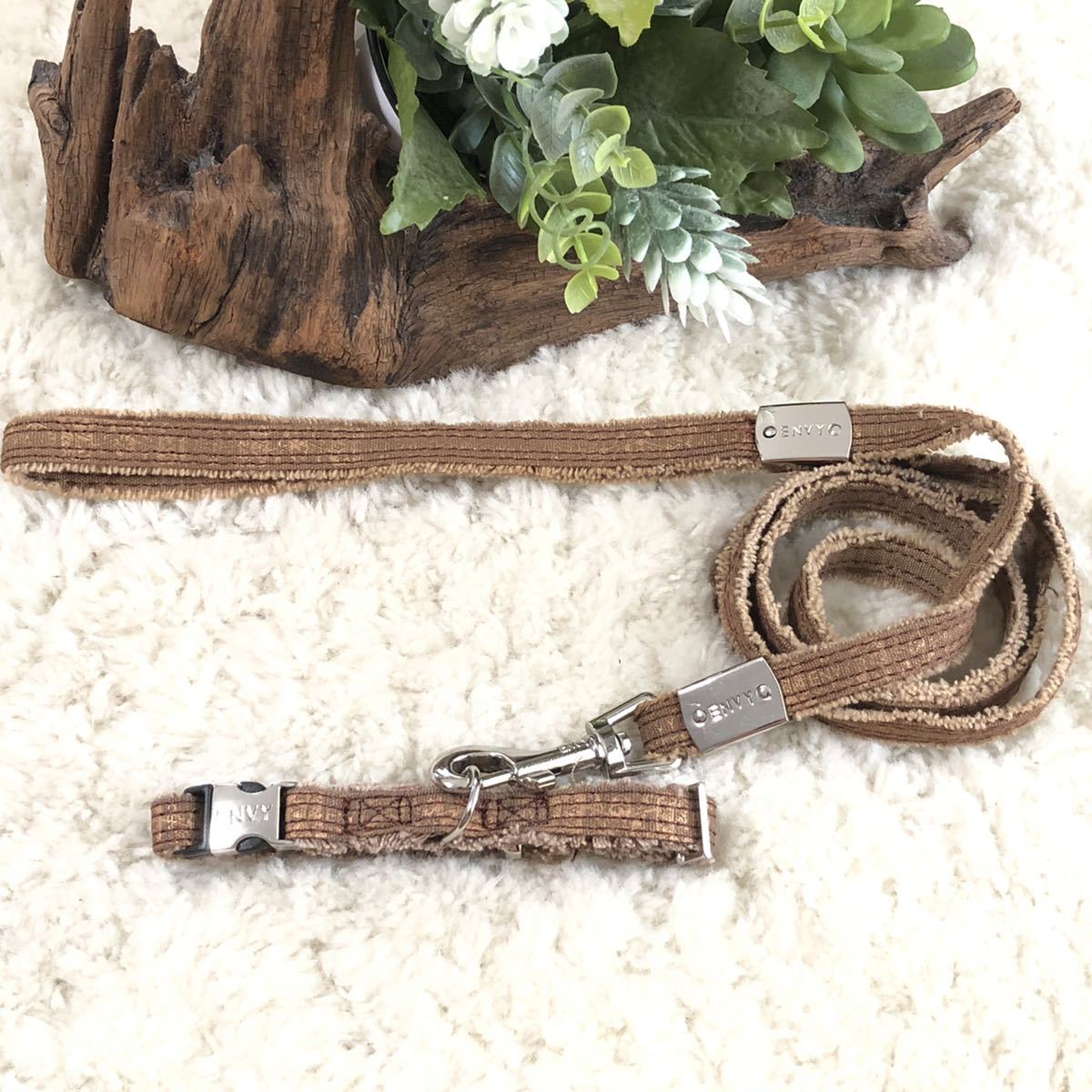 ★同梱お得★首輪&リード・小型犬・ENVYデニム・ヒッピー-No.6・ブラウン♪拍卖