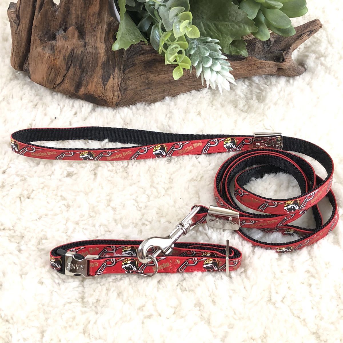 ★同梱お得★首輪&リード・小型犬・ENVY・マッチョドッグ-No.9・レッド♪拍卖