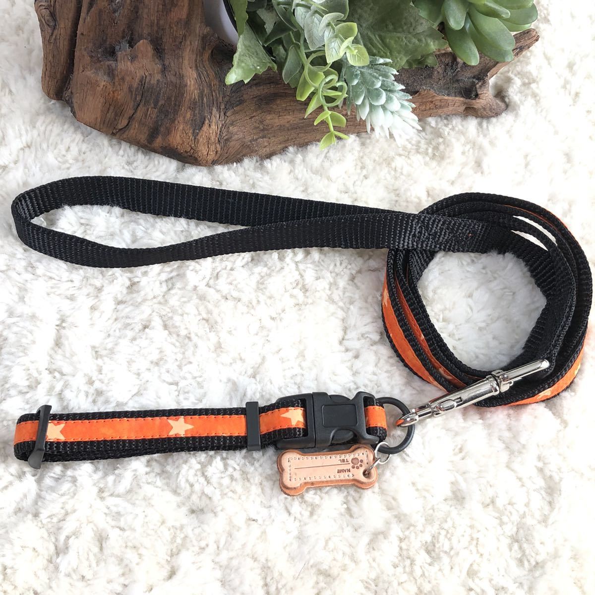 ★同梱お得★首輪&リード・小型犬・スター柄-No.22・オレンジ♪拍卖