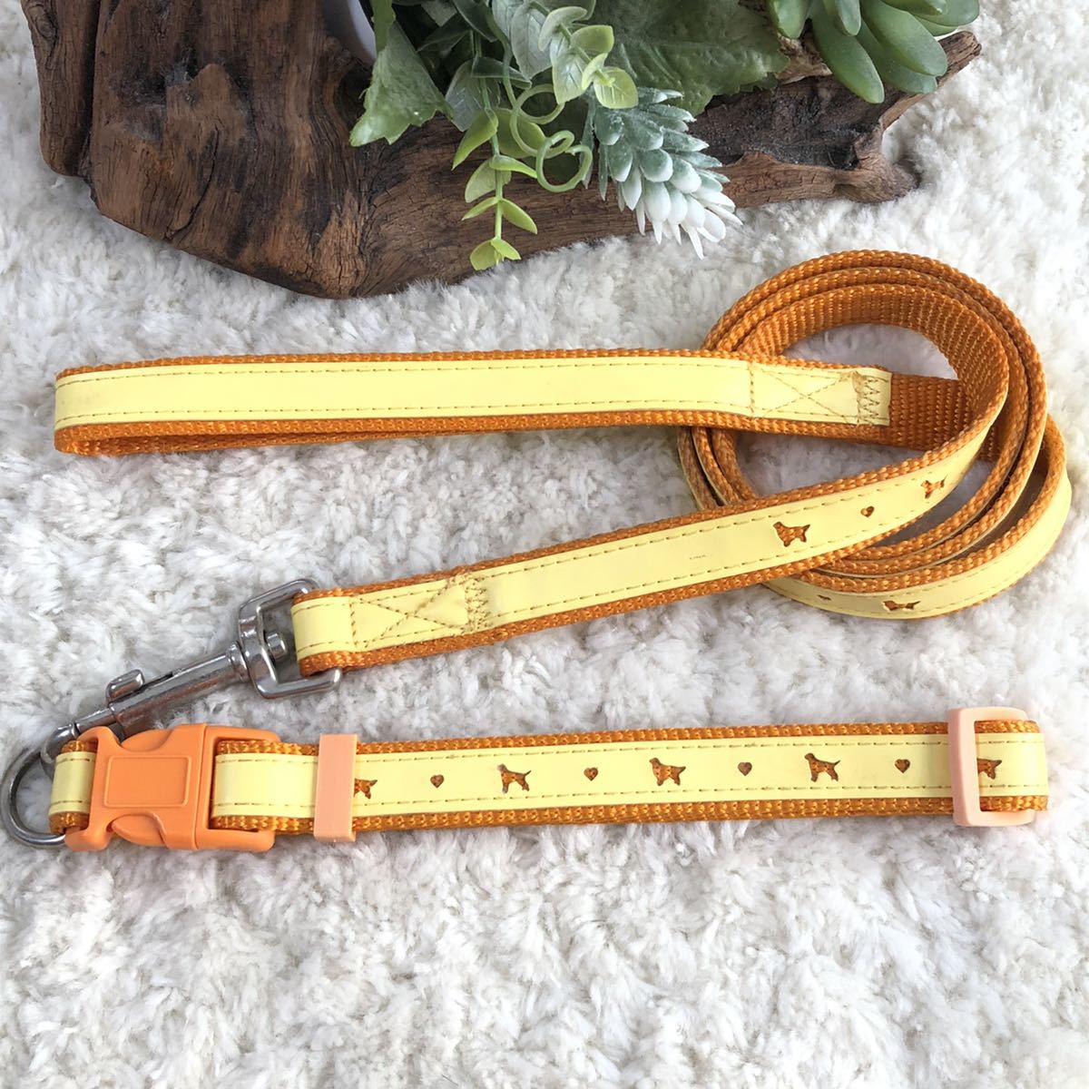 ★同梱お得★首輪&リード・大型犬・かわいいシリーズ-No.6・イエロー♪拍卖