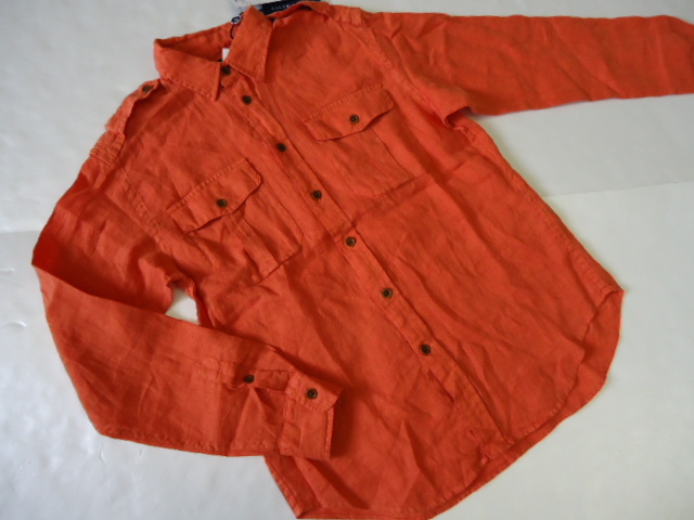 【KCM】ralph-190-6■新品■【RALPH LAUREN/ラルフローレン】レディース 長袖シャツ 麻/リネン サイズ6 オレンジ系拍卖