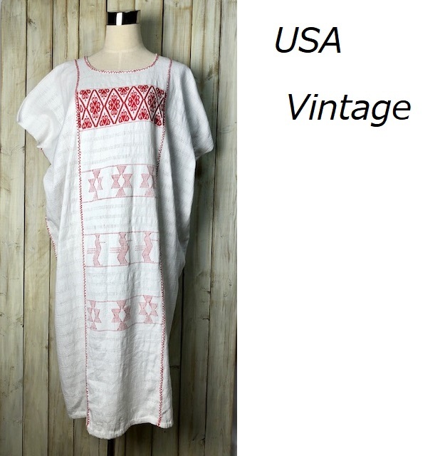 USA古着 オールド ヴィンテージ 刺繍 ハンドステッチ ラグワンピース アメリカ古着 エスニック 民族 ★44拍卖
