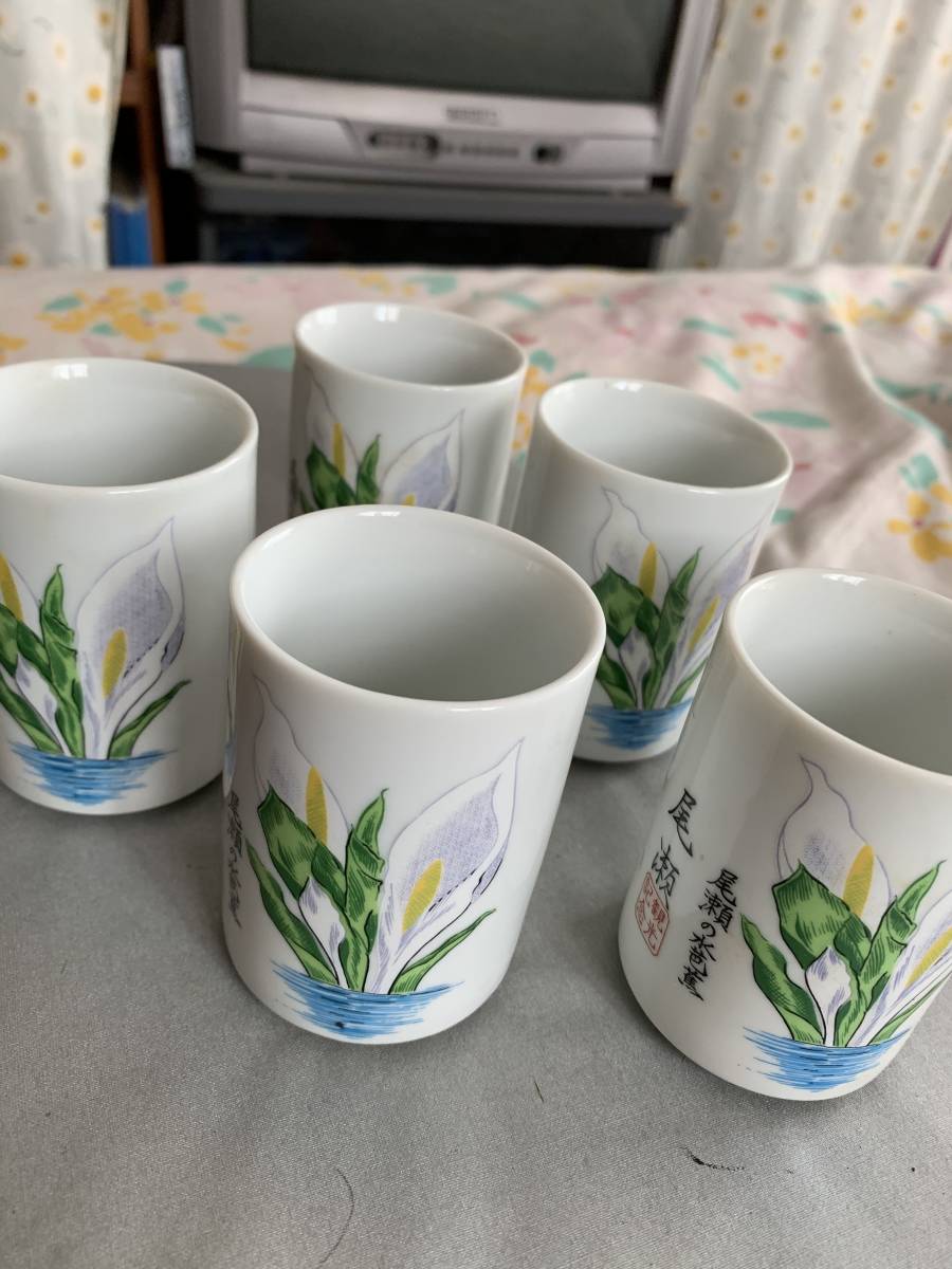未使用、自宅保存。尾瀬で購入した湯呑み5個。5.5×8cm位の大きさです拍卖