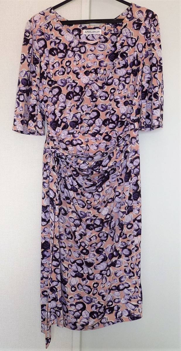 ANELA LUX アネラリュクス 七分袖ワンピース サイズ11 ピンク系グレープ状柄 拍卖