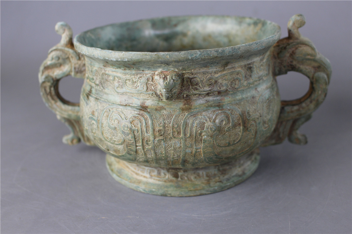 古美術品 西周 青銅器 鳳鳥耳銘文香炉拍卖